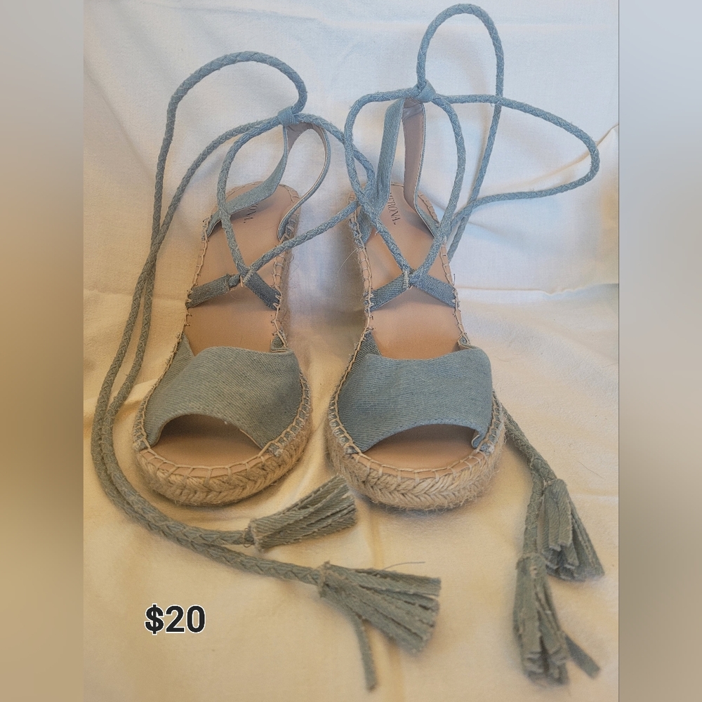 Merona wedge denim lace up ankle. Size 10 womens.